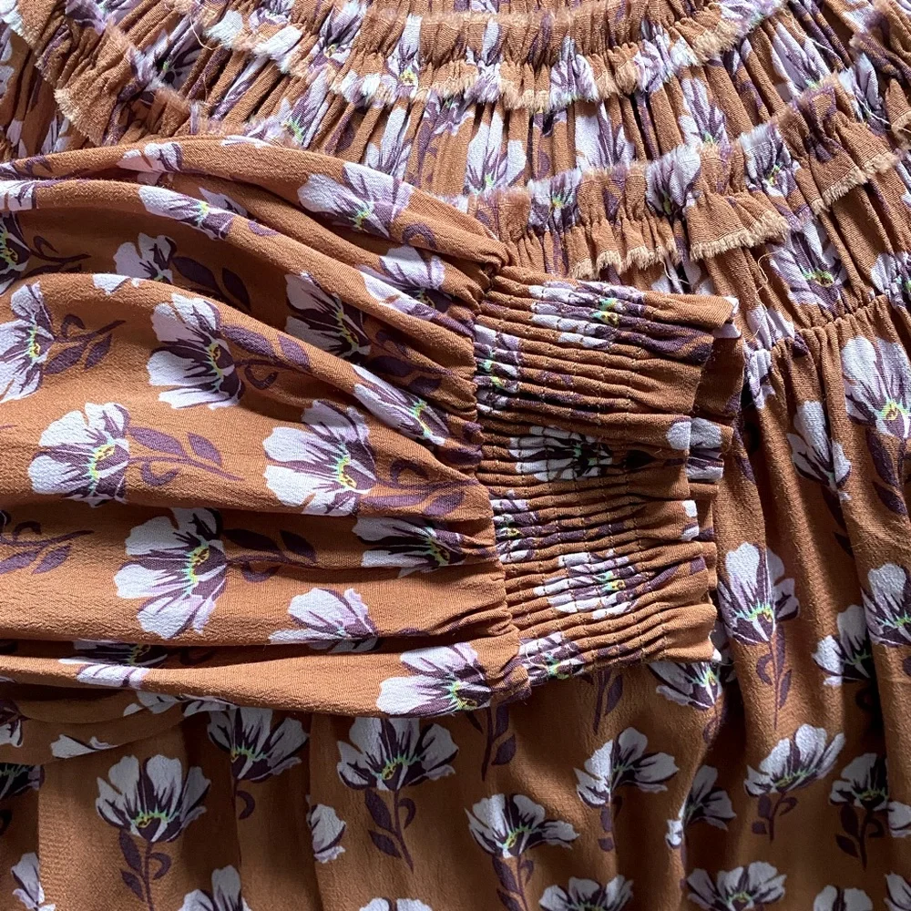 NWOT - Zara Floral Smock Neck Balloon Sleeve Top - Size Large - Picture 2 of 3